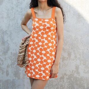 Zara retro Y2K vintage orange and white floral jacquard mini dress